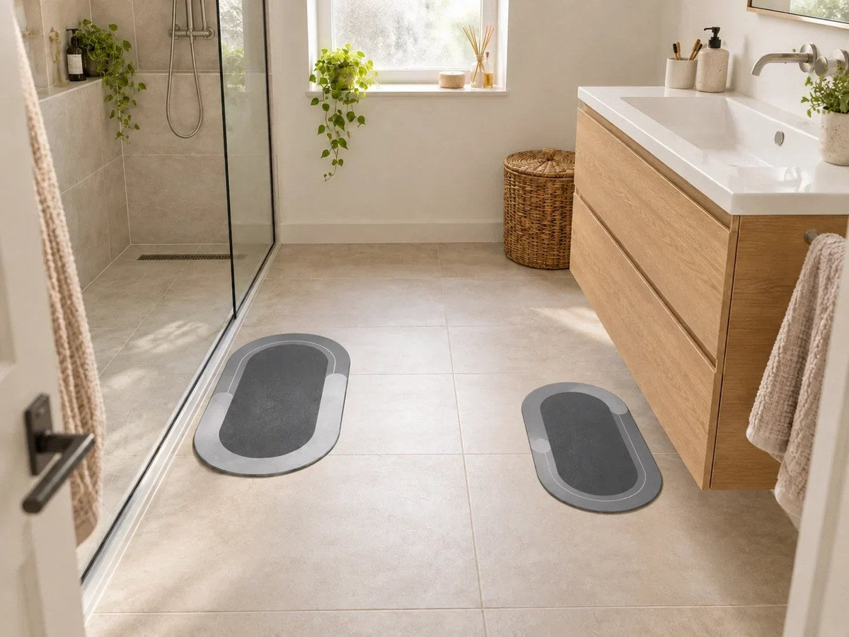 Mats beside a shower and sink